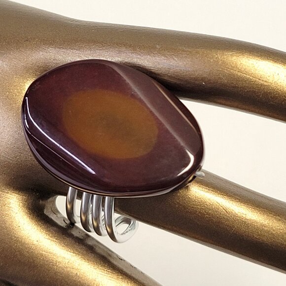 Amber Brown Agate Ring Adjustable Band Handmade Semi Precious Ring - Picture 5 of 12